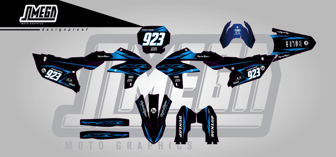 yamaha yz250fx metallic blue sticker kit flat lay