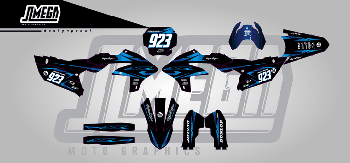 yamaha yz450f metallic blue sticker kit flat lay