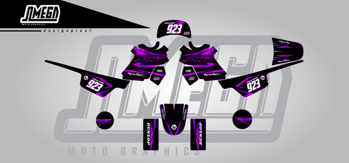 yamaha pw 50 metallic purple sticker kit flat lay