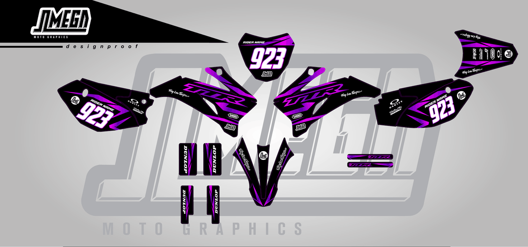 yamaha ttr 110 metallic purple sticker kit flat lay