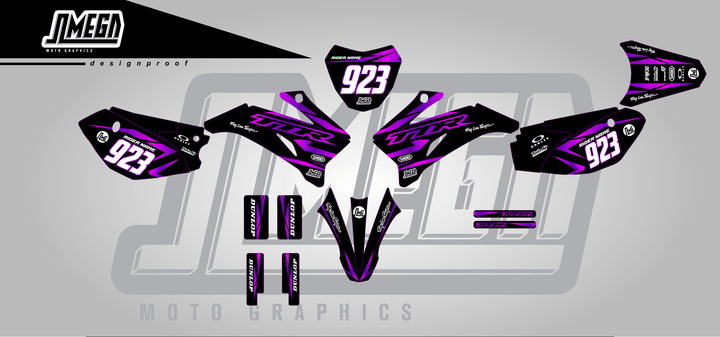 yamaha ttr 110 metallic purple sticker kit flat lay