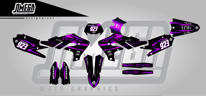 yamaha wr250f metallic purple sticker kit flat lay