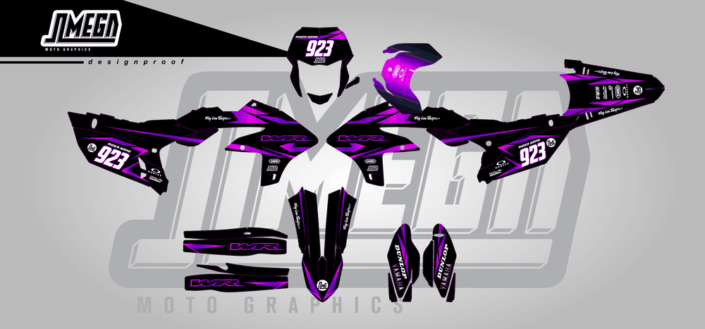yamaha wr250f metallic purple sticker kit flat lay