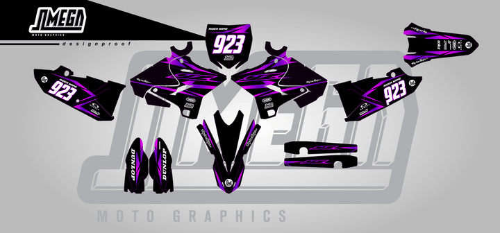 yamaha yz 125 metallic purple sticker kit flat lay