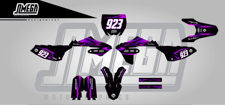 yamaha yz 65 metallic purple sticker kit flat lay