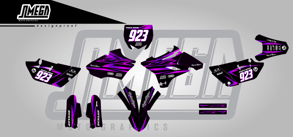 yamaha yz 85 metallic purple sticker kit flat lay