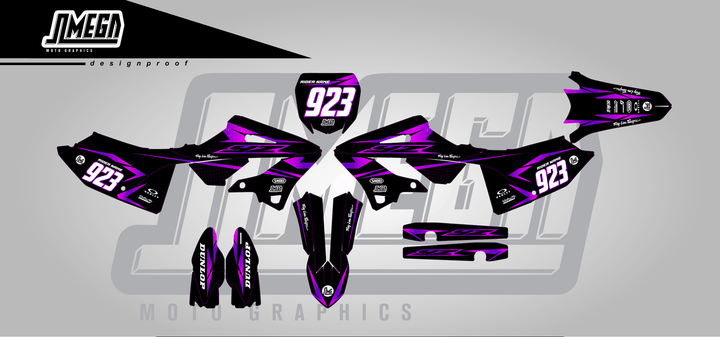 yamaha yz125x metallic purple sticker kit flat lay
