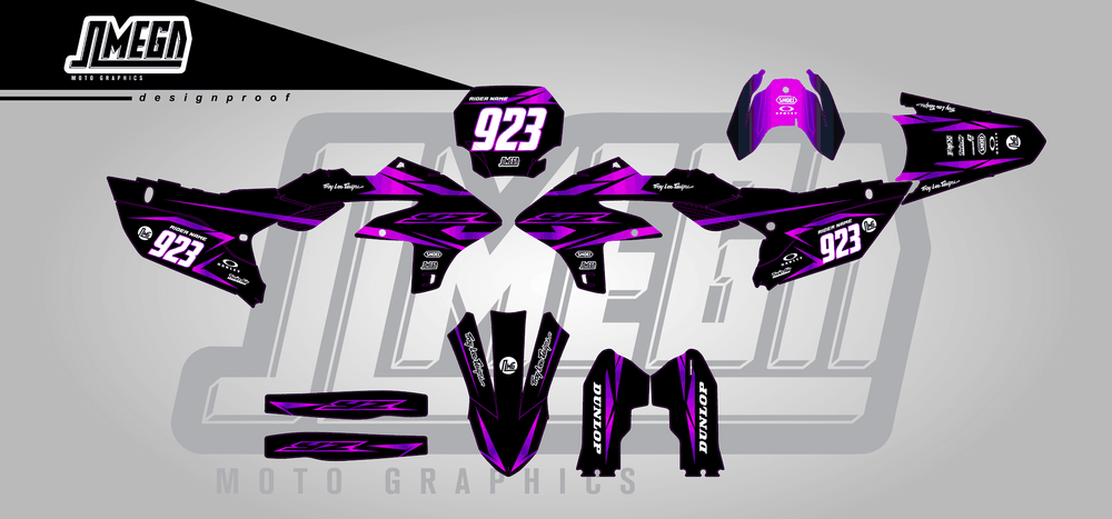 yamaha yz250f metallic purple sticker kit flat lay
