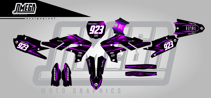 yamaha yz450f metallic purple sticker kit flat lay