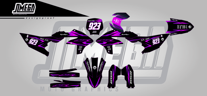 yamaha yz450f metallic purple sticker kit flat lay