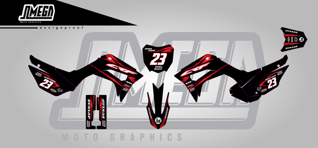honda crf 110f metallic red sticker kit flat lay