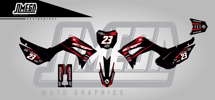 honda crf 110f metallic red sticker kit flat lay