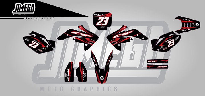 honda crf 150r metallic red sticker kit flat lay