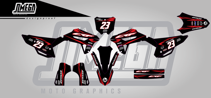 honda crf 250r metallic red sticker kit flat lay