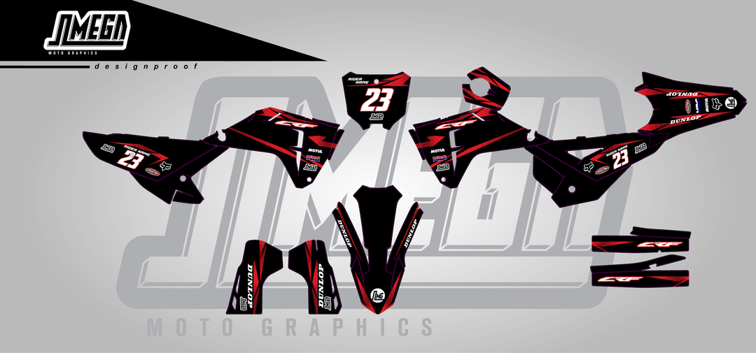honda crf 250r metallic red sticker kit flat lay