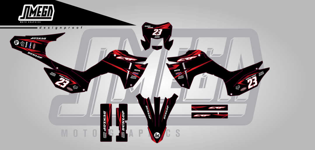 honda crf 300f metallic red sticker kit flat lay