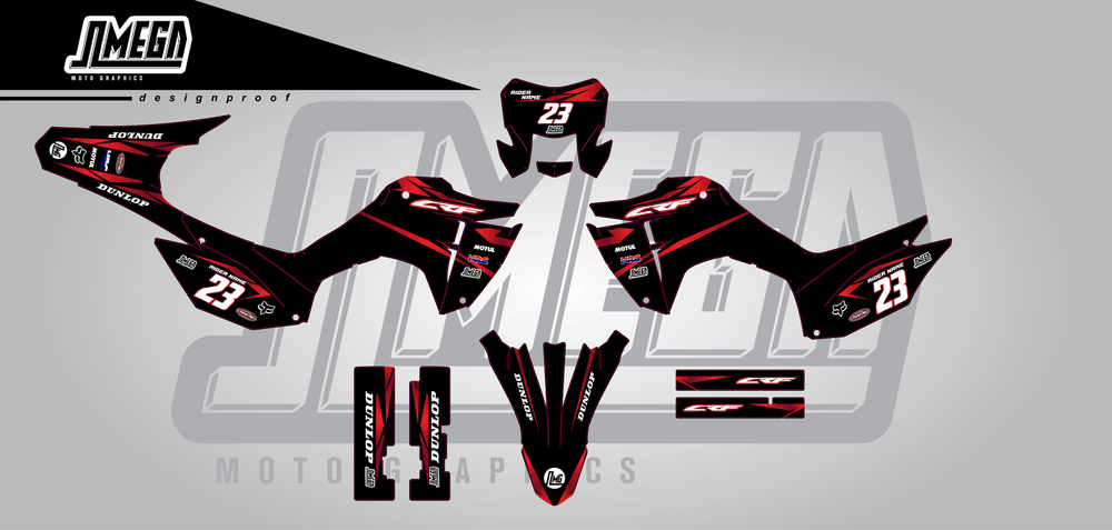 honda crf 300f metallic red sticker kit flat lay