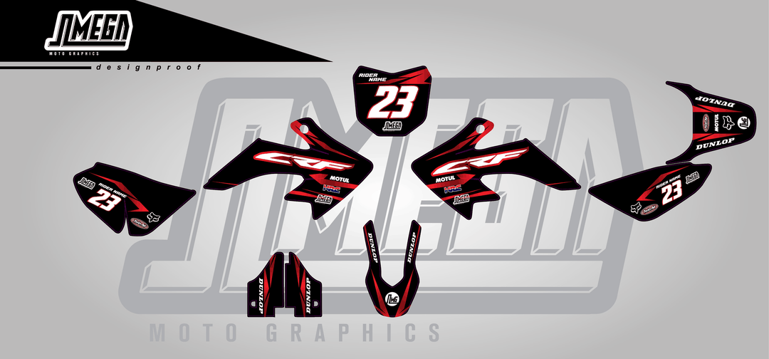 honda crf 50 metallic red sticker kit flat lay