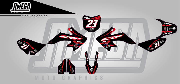 honda crf 50 metallic red sticker kit flat lay