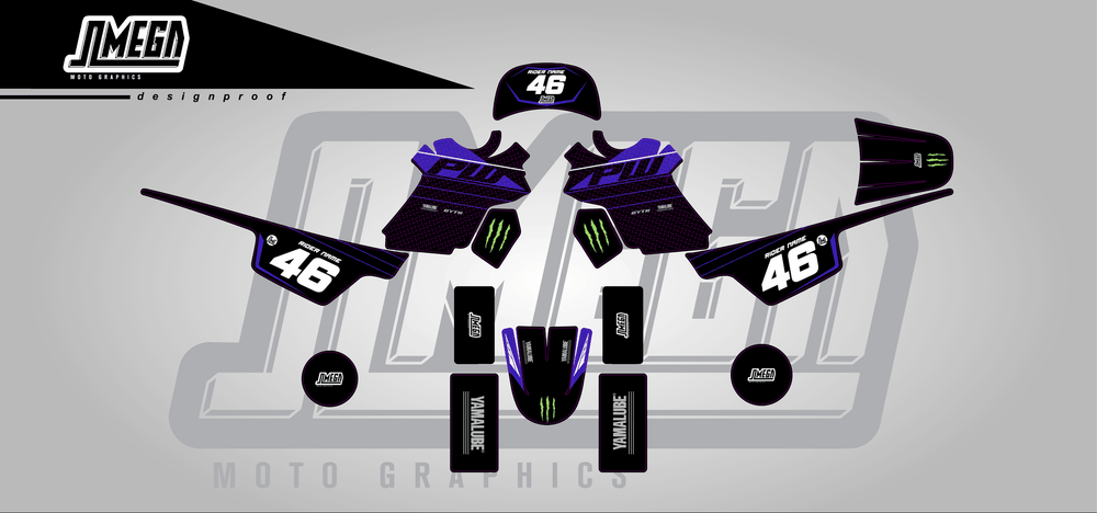 yamaha pw 50 monster sticker kit flat lay