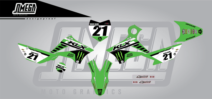 kawasaki klx 110 anderson 24 sticker kit flat lay