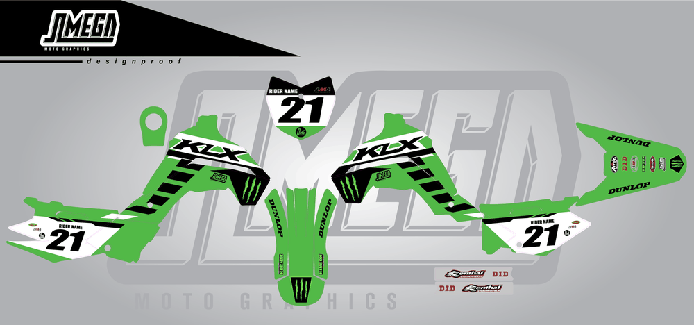 kawasaki klx 140 anderson 24 sticker kit flat lay