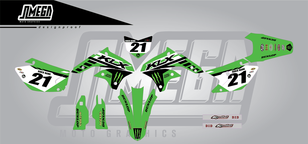 kawasaki klx 450 anderson 24 sticker kit flat lay