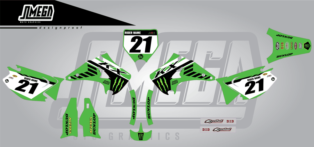 kawasaki kx 125 anderson 24 sticker kit flat lay