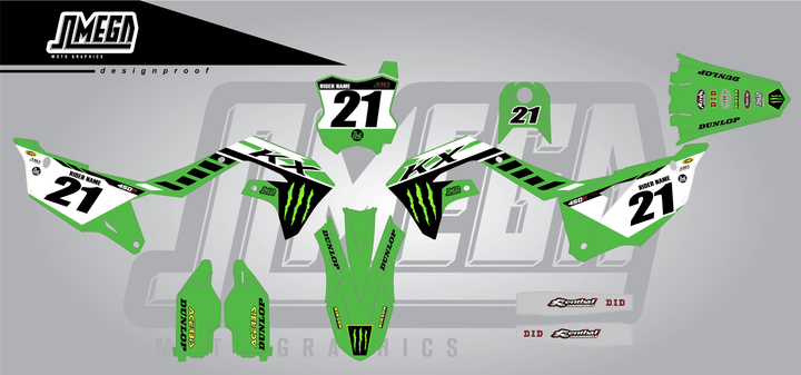 kawasaki kxf 450 anderson 24 sticker kit flat lay