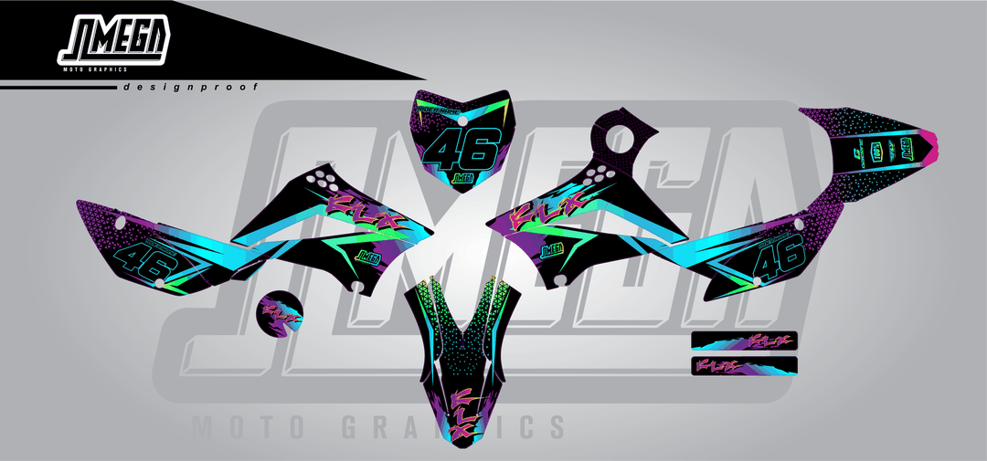 kawasaki klx 110 double vision sticker kit flat lay
