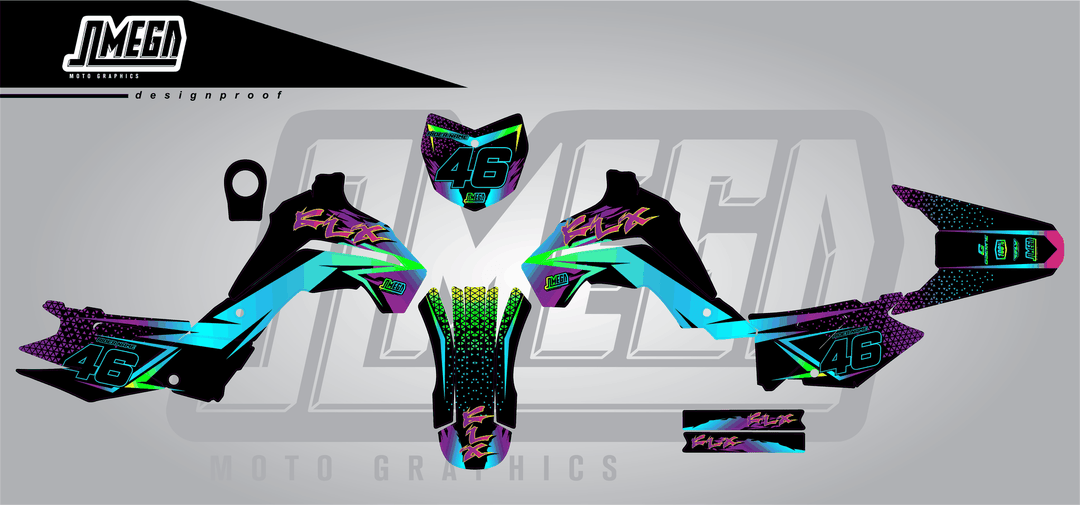 kawasaki klx 140 double vision sticker kit flat lay