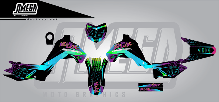 kawasaki klx 140 double vision sticker kit flat lay