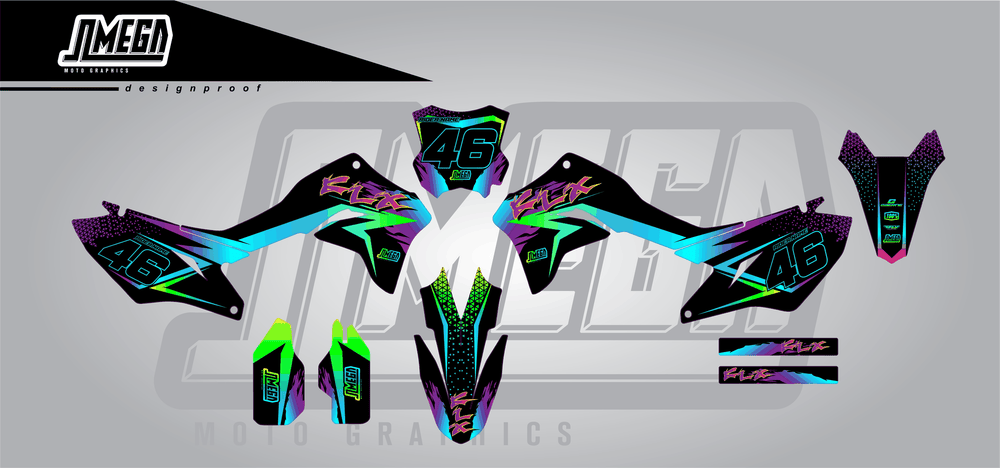 kawasaki klx 300r double vision sticker kit flat lay