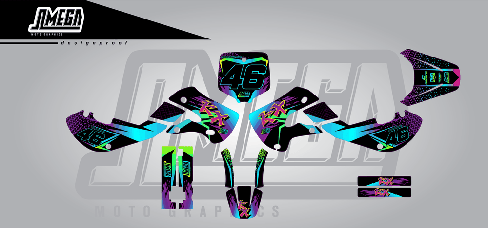kawasaki kx 65 double vision sticker kit flat lay