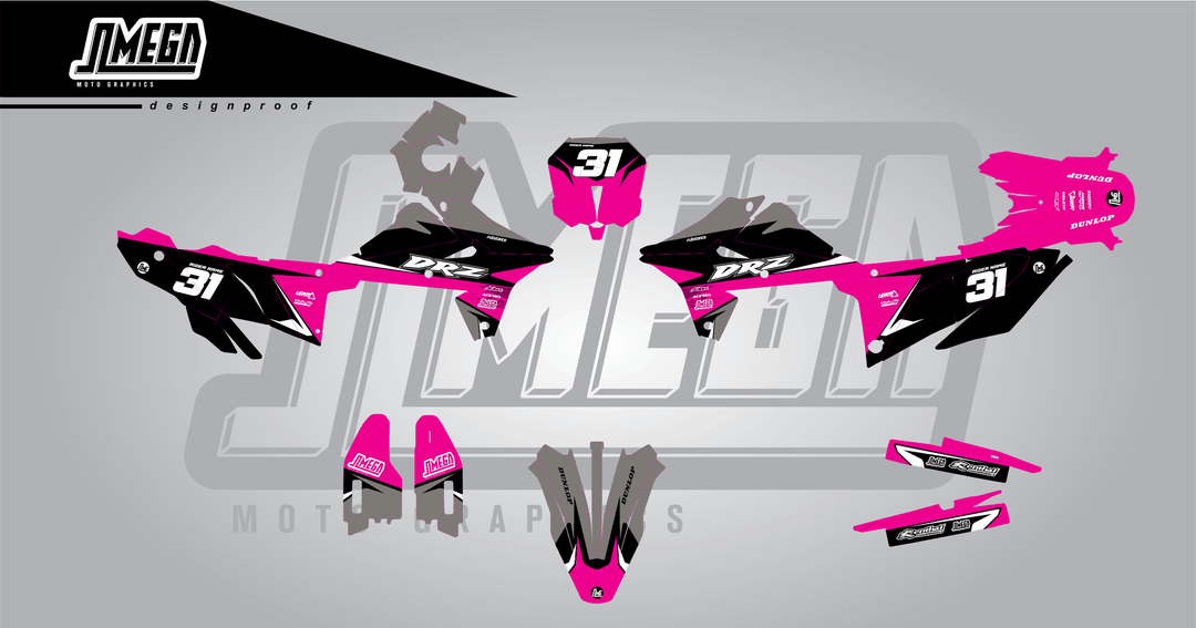 suzuki dr-z4s pink love sticker kit flat lay