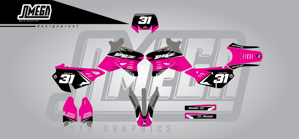 suzuki drz 400s pink love sticker kit flat lay