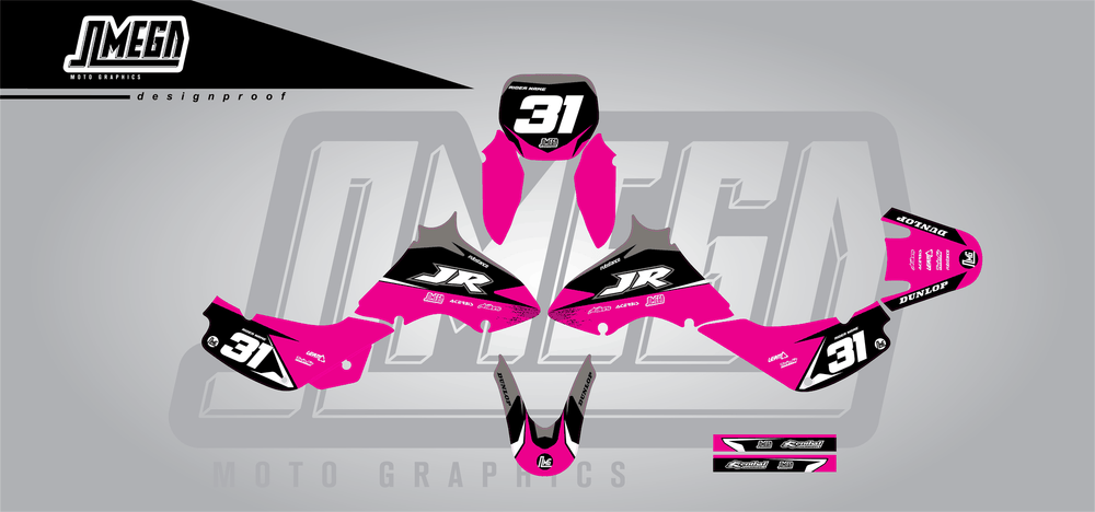 suzuki jr 80 pink love sticker kit flat lay
