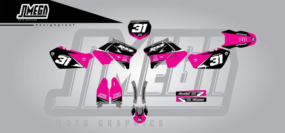 suzuki rm 250 pink love sticker kit flat lay