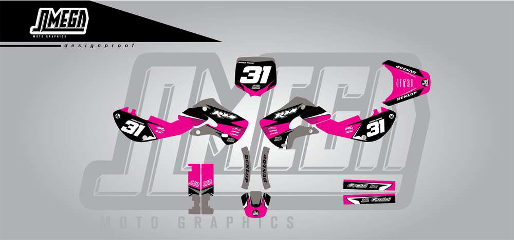 suzuki rm 65 pink love sticker kit flat lay
