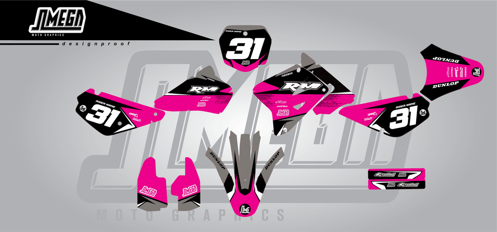 suzuki rm 85 pink love sticker kit flat lay