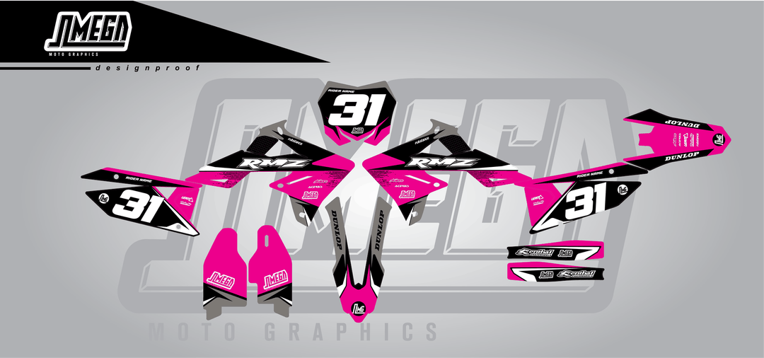 suzuki rmz 250 pink love sticker kit flat lay