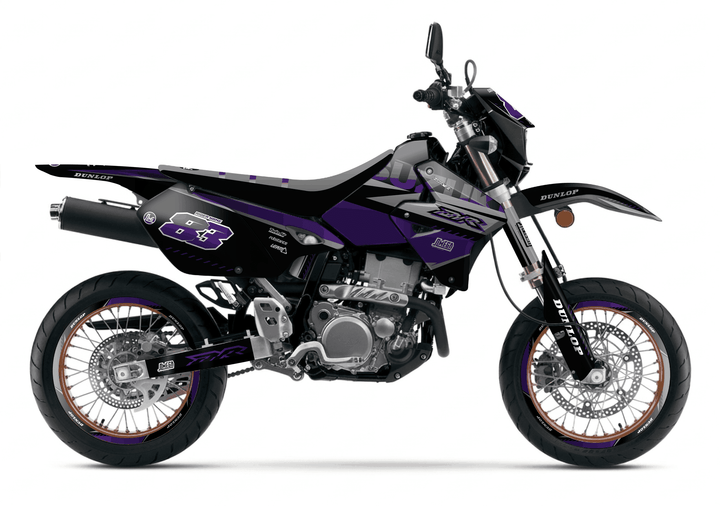 suzuki drz 400sm purple and black graphics kit