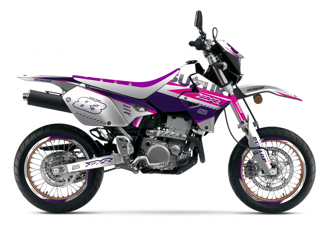 suzuki drz 400sm white and purple graphics kit