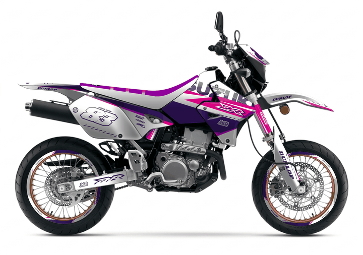 suzuki drz 400sm white and purple graphics kit