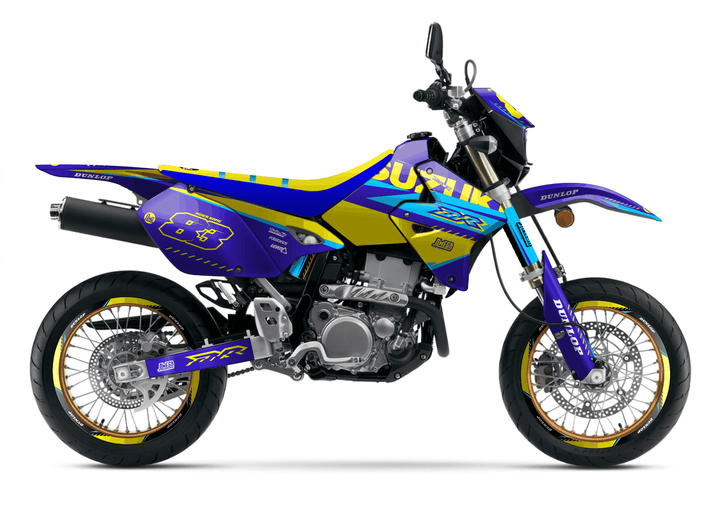 suzuki drz 400sm blue and yellow graphics kit