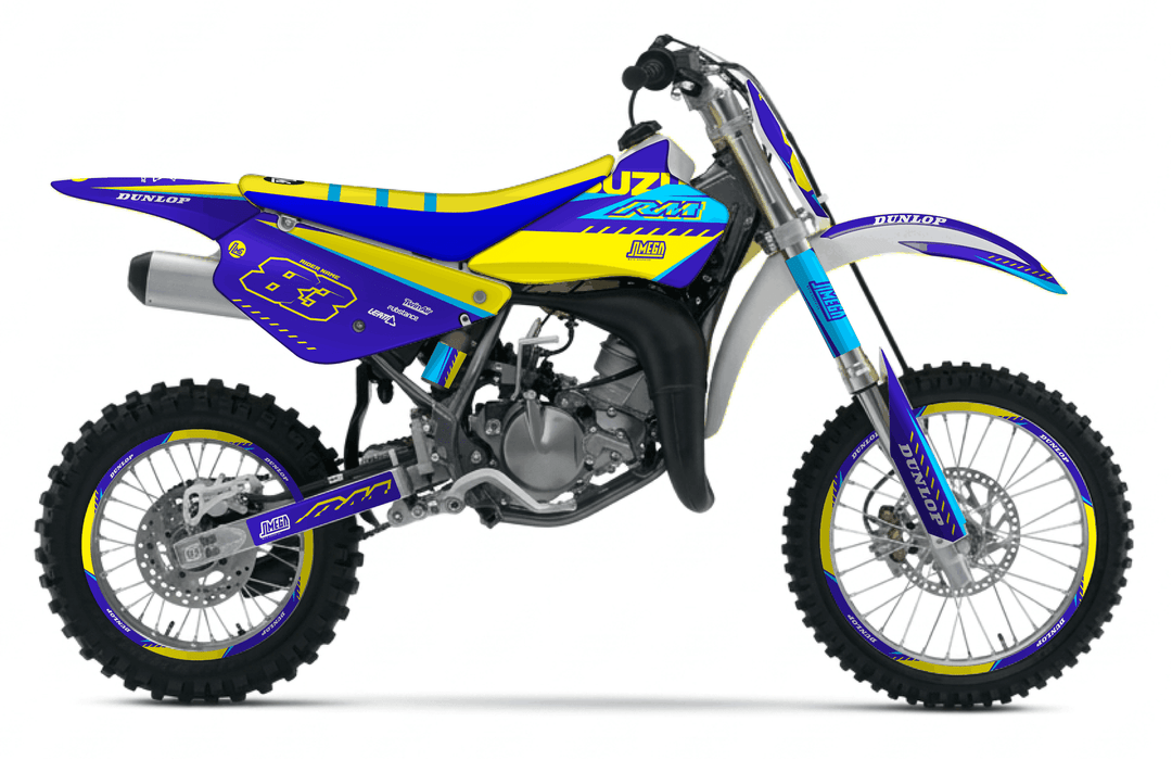 suzuki rm 85 blue and yellow graphics kit