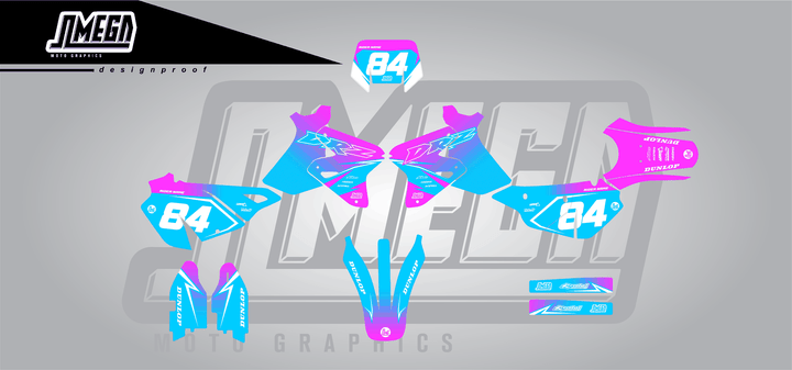 suzuki drz 400s pink and blue fade sticker kit flat lay