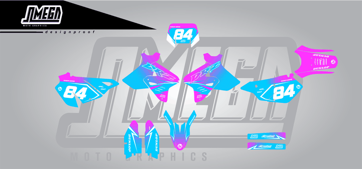 suzuki drz 400sm pink and blue fade sticker kit flat lay