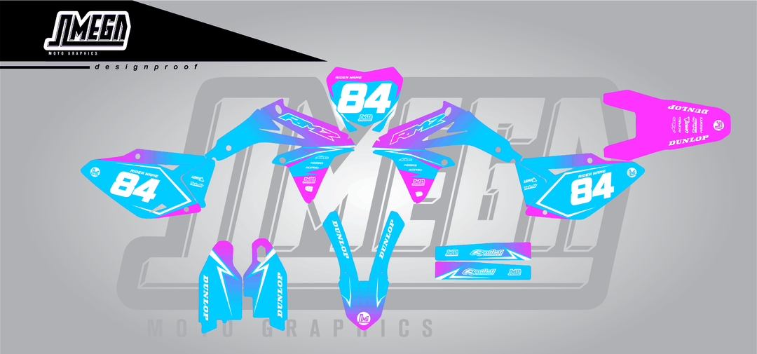 suzuki rmz 450 pink and blue fade sticker kit flat lay
