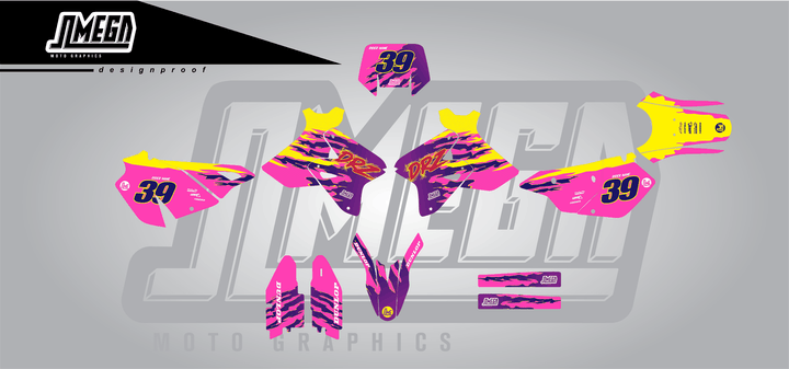 suzuki drz 400sm pink retro sticker kit flat lay